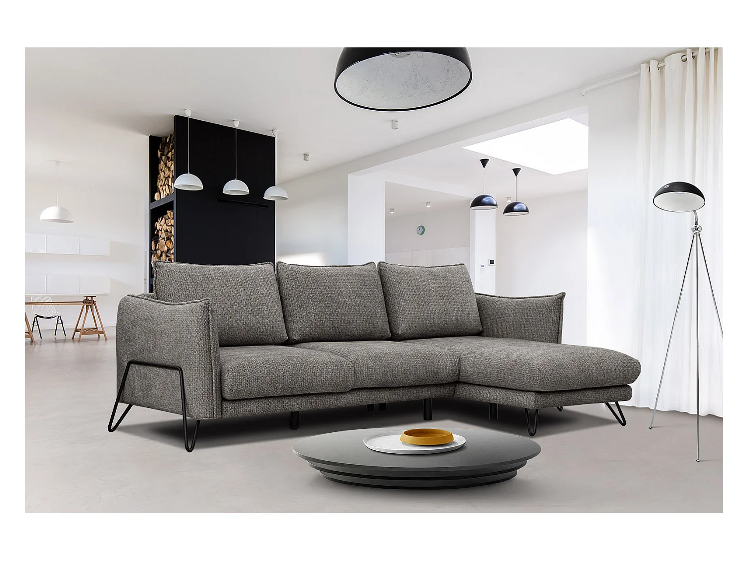 Canapé d'angle droit 4 places tissu marron HOSTEN