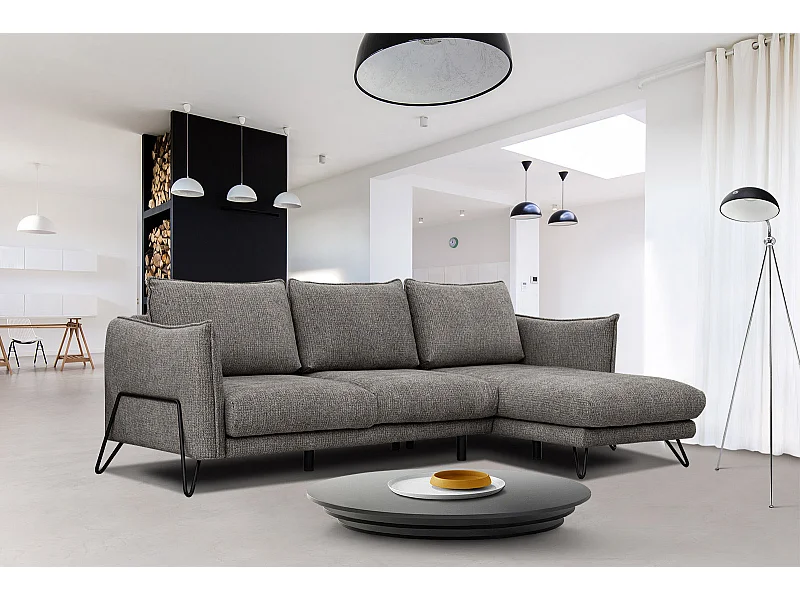 Canapé d'angle droit 4 places tissu marron HOSTEN