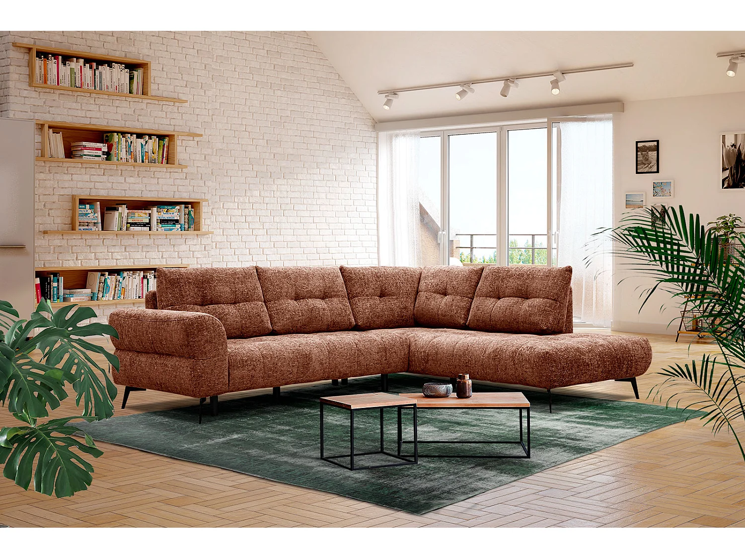 SALVINI Ecksofa 5-Sitzer rechts, dunkelorange