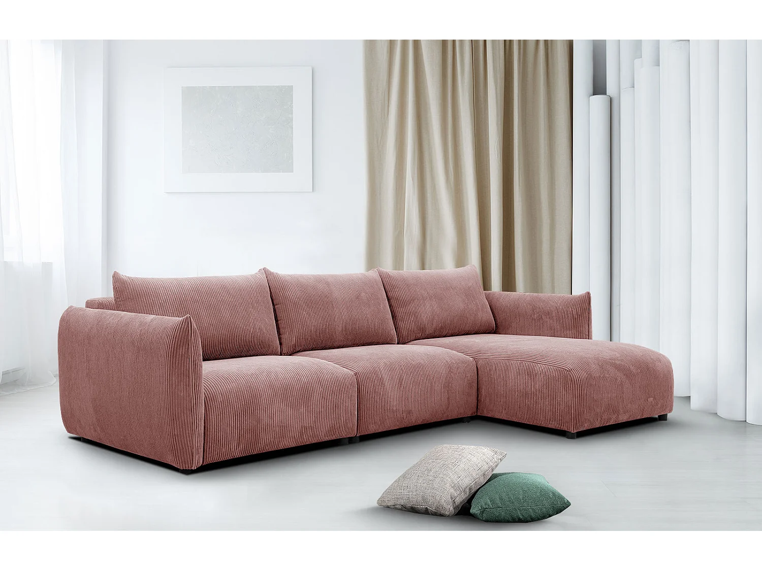 TAUER Ecksofa 5-Sitzer rechts, altrosa