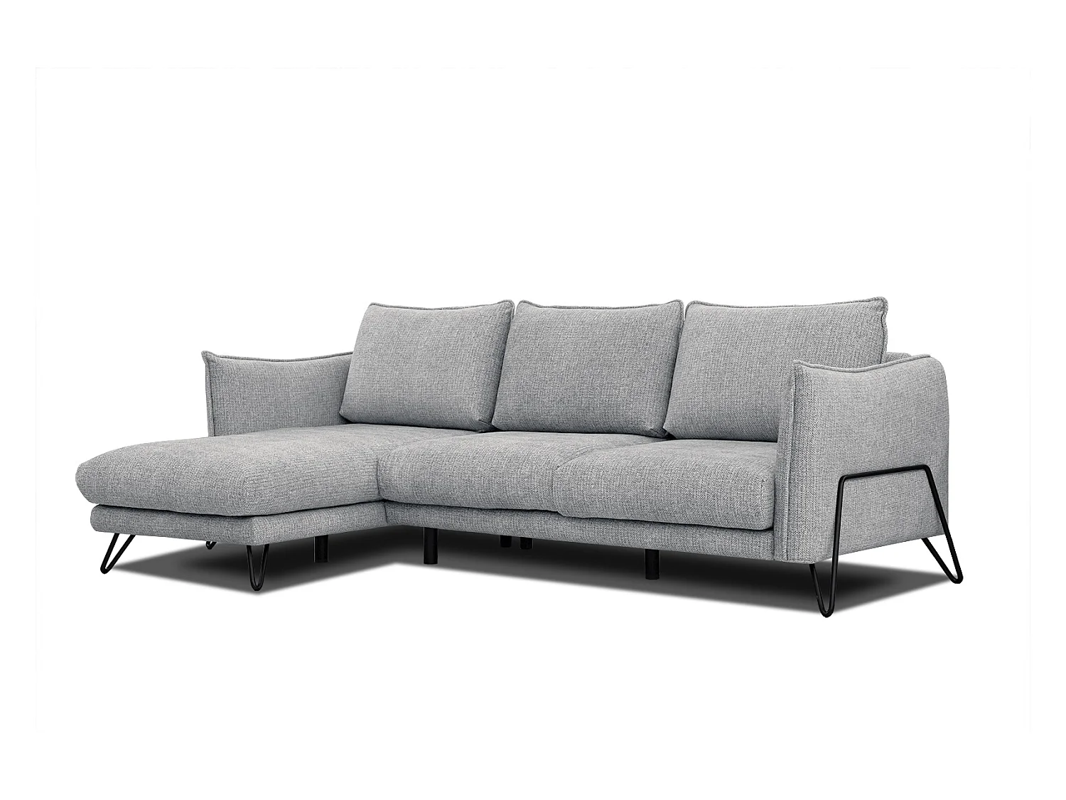 Canapé d'angle gauche 4 places tissu gris HOSTEN