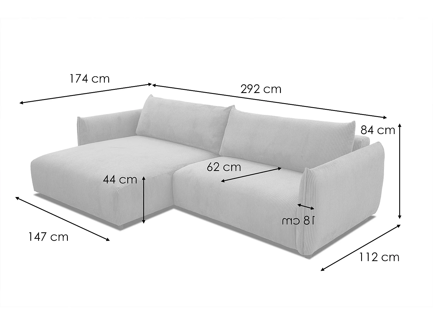 Canapé d'angle gauche 4 places tissu blanc perle - TAUER