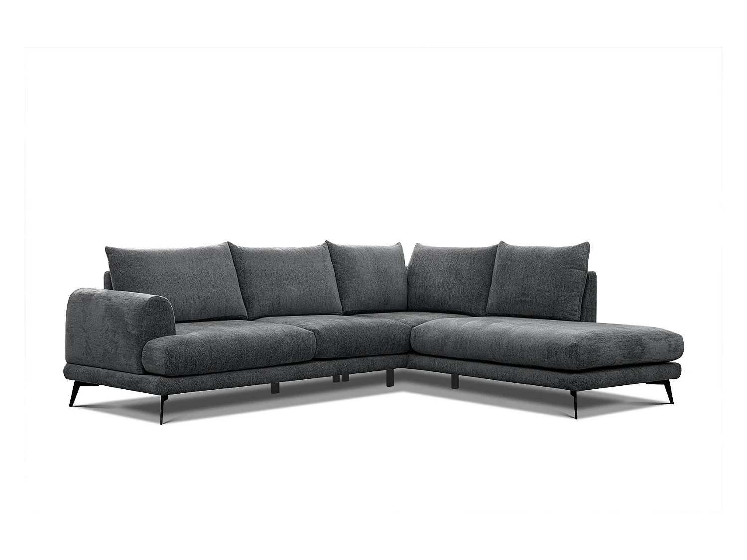 Canapé d'angle droit 5 places tissu gris foncé