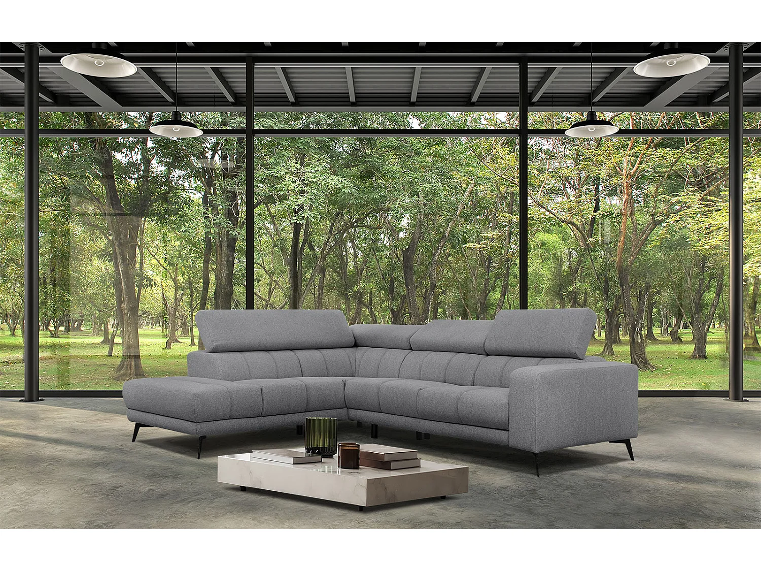 MORELLO Ecksofa 5-Sitzer links mit verstellbare Kopfstützen, grau