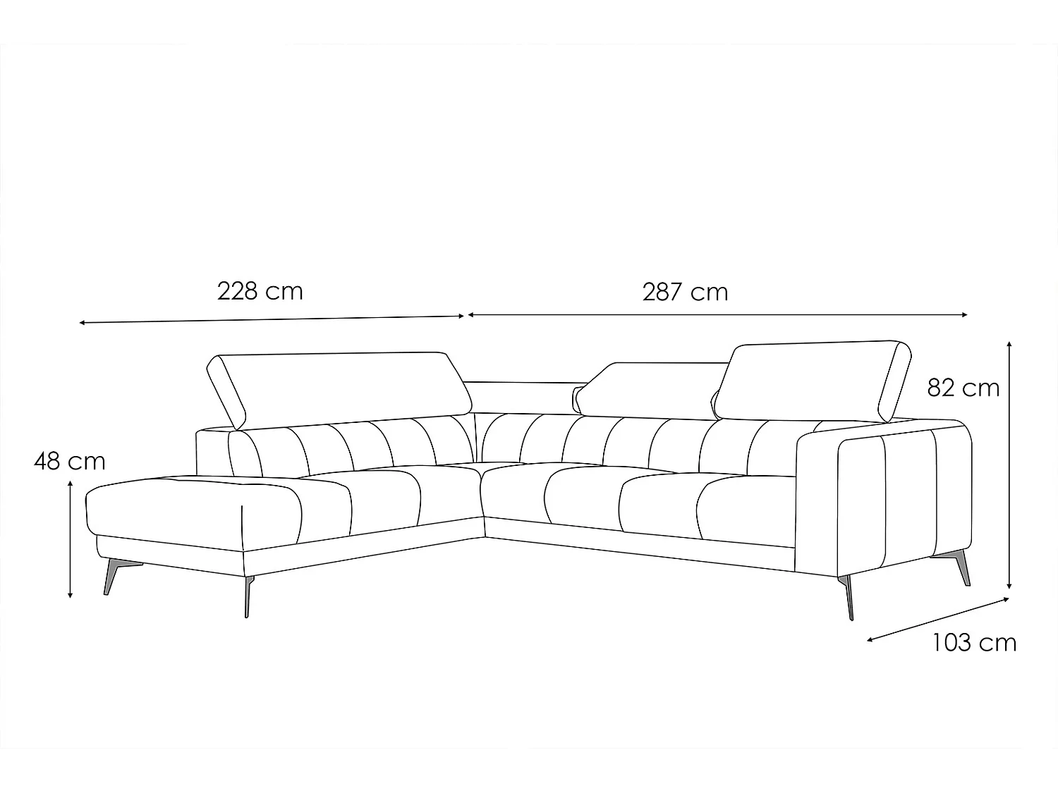 MORELLO Ecksofa 5-Sitzer links mit verstellbare Kopfstützen, grau