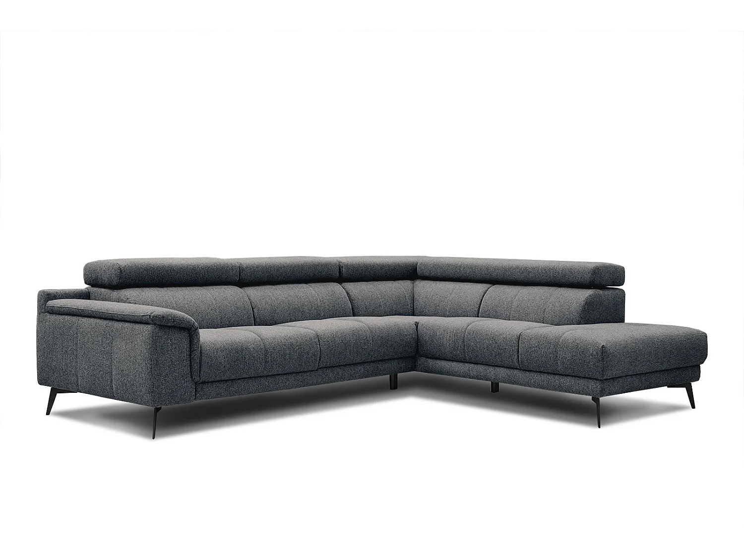 Canapé d'angle droit 5 places tissu gris - Fiero