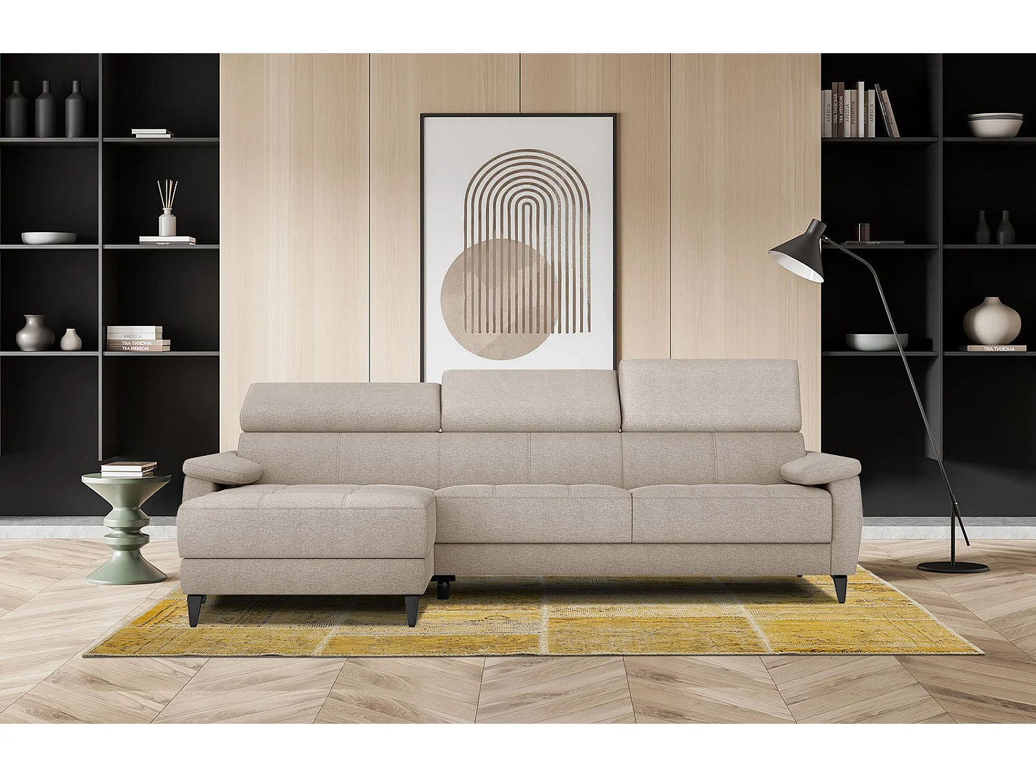 TAUNUS Ecksofa 4-Sitzer links mit verstellbare Kopfstützen, beige