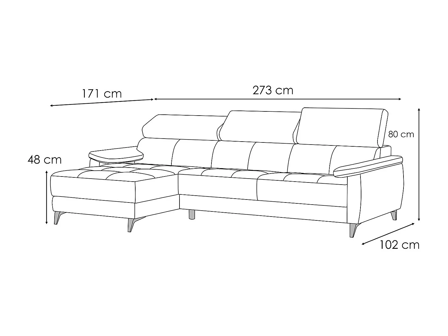 TAUNUS Ecksofa 4-Sitzer links mit verstellbare Kopfstützen, beige