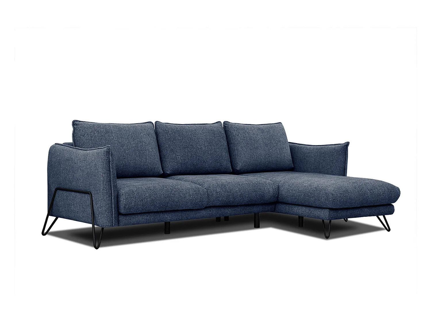 Canapé d'angle droit 4 places tissu bleu  HOSTEN