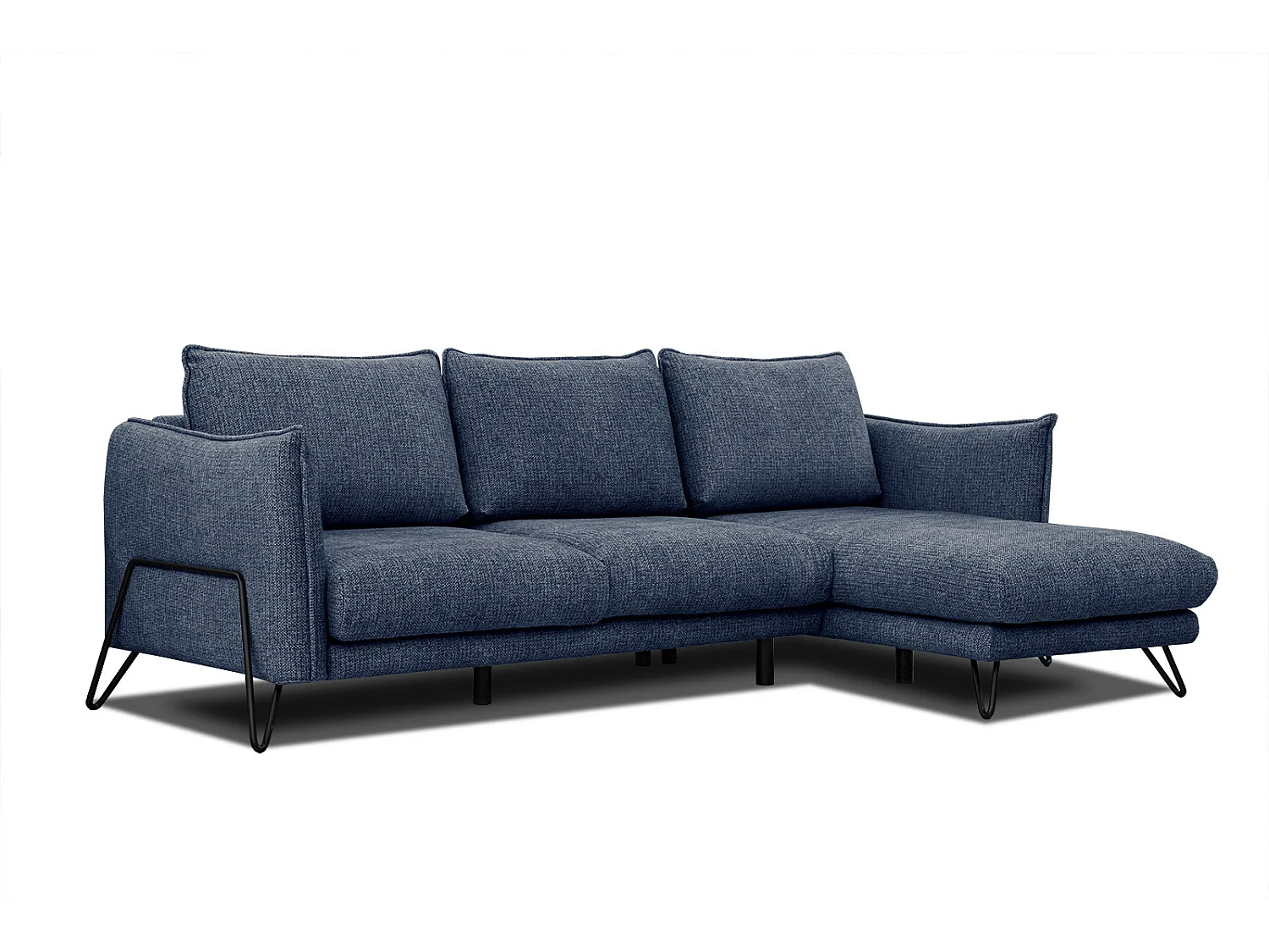 Canapé d'angle droit 4 places tissu bleu  HOSTEN