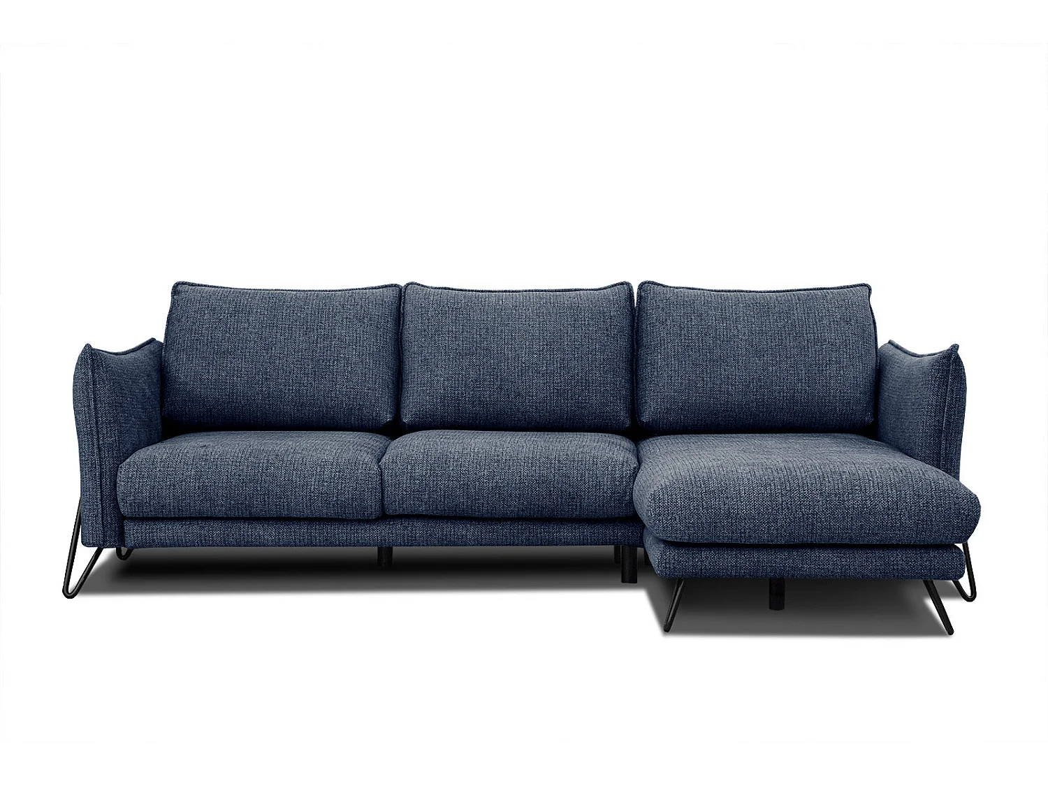 Canapé d'angle droit 4 places tissu bleu  HOSTEN