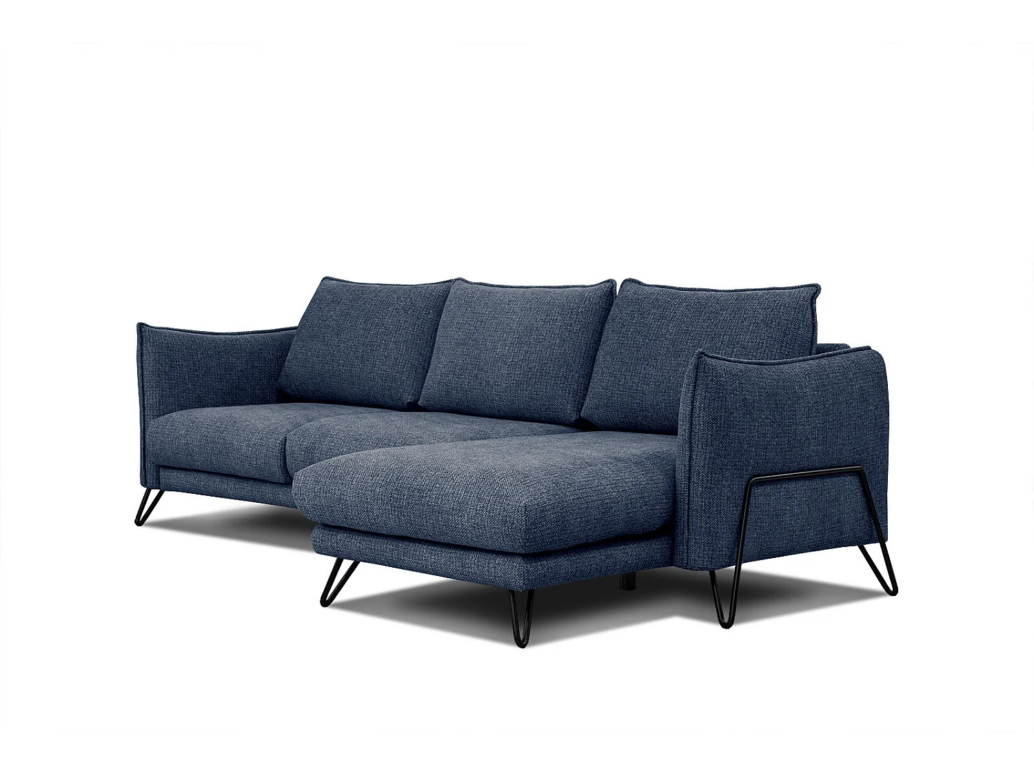 Canapé d'angle droit 4 places tissu bleu  HOSTEN