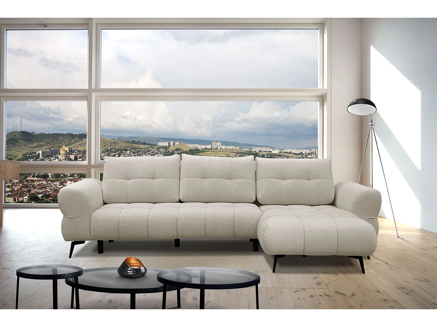 Canapé d'angle droit Salvini 4 places tissu beige