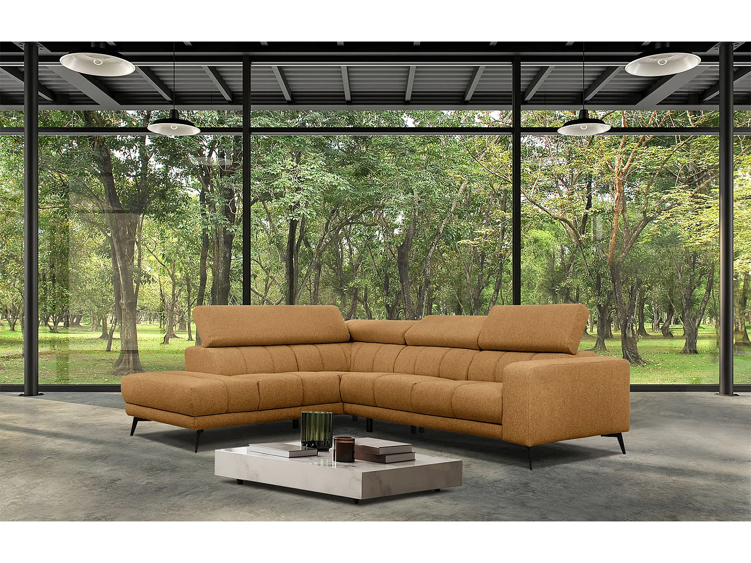 MORELLO Ecksofa 5-Sitzer links mit verstellbare Kopfstützen, orange