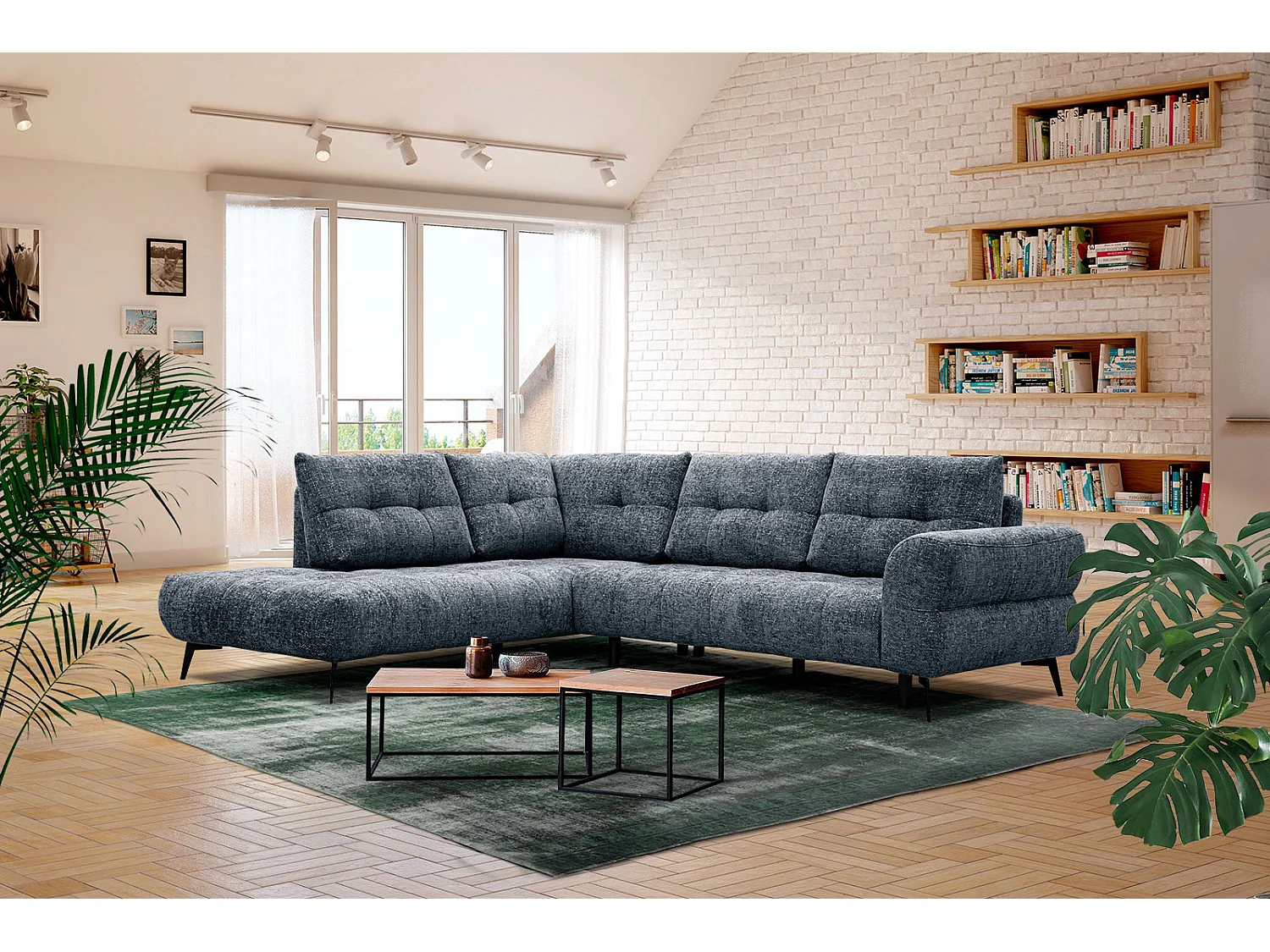SALVINI Ecksofa 5-Sitzer links, marineblau
