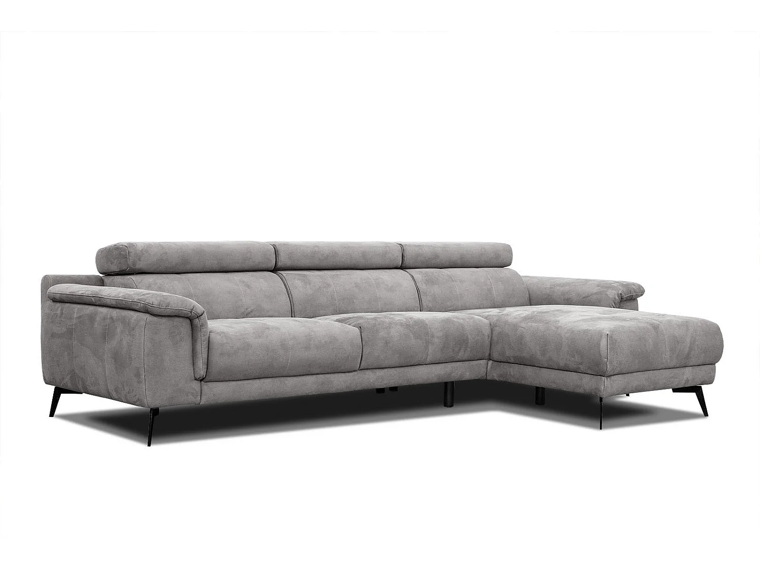 FIERO Ecksofa 4-Sitzer rechts mit verstellbare Kopfstützen, hellgrau