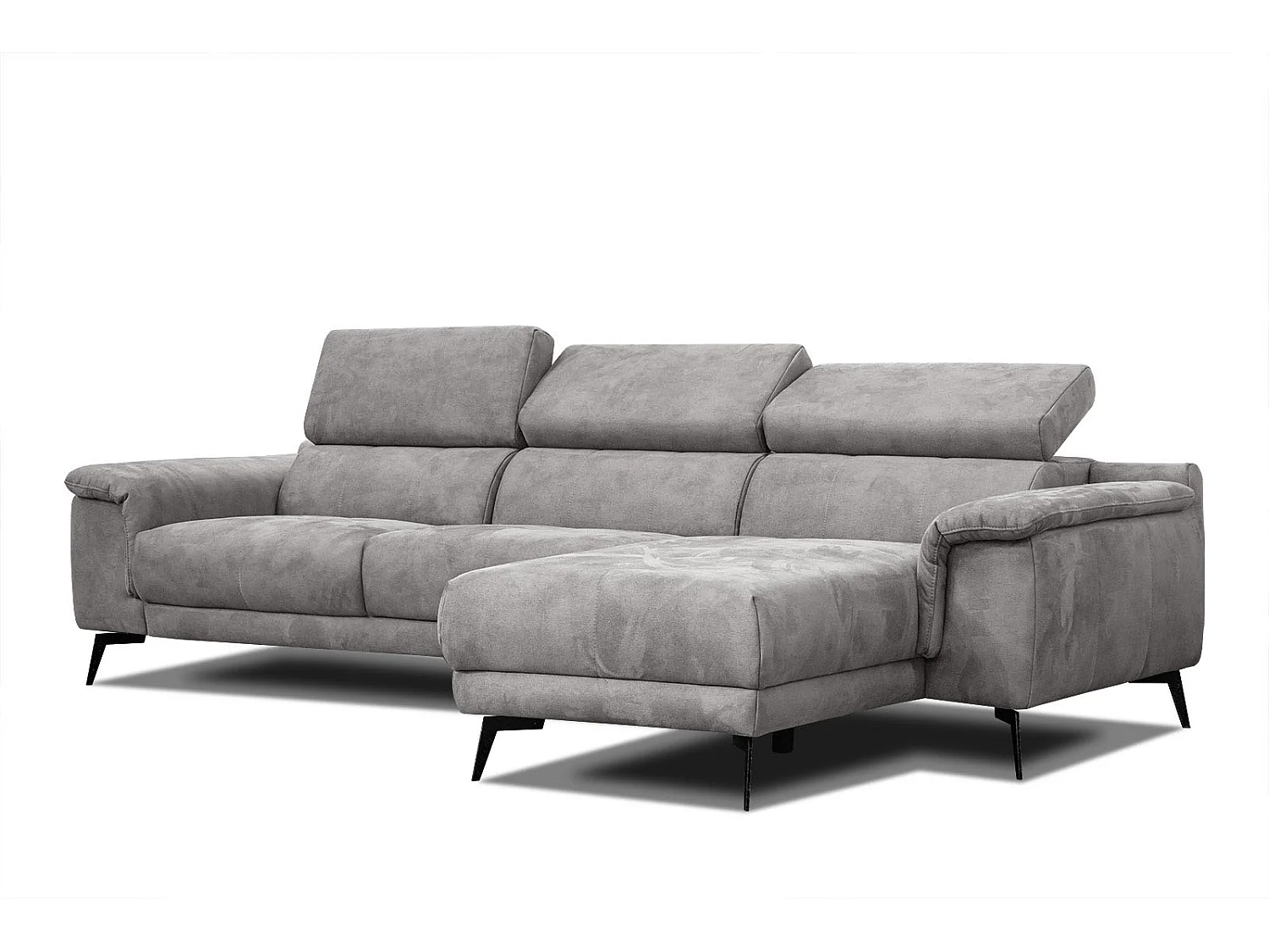 FIERO Ecksofa 4-Sitzer rechts mit verstellbare Kopfstützen, hellgrau