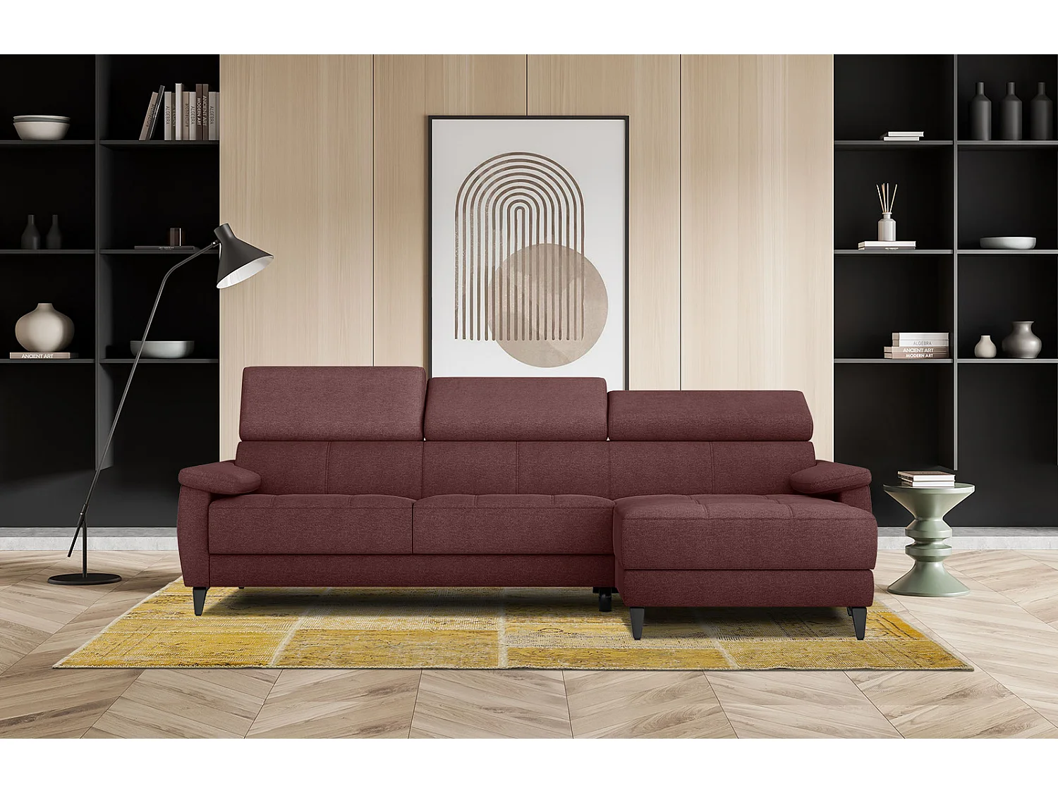 TAUNUS Ecksofa 4-Sitzer rechts mit verstellbare Kopfstützen, bordeaux