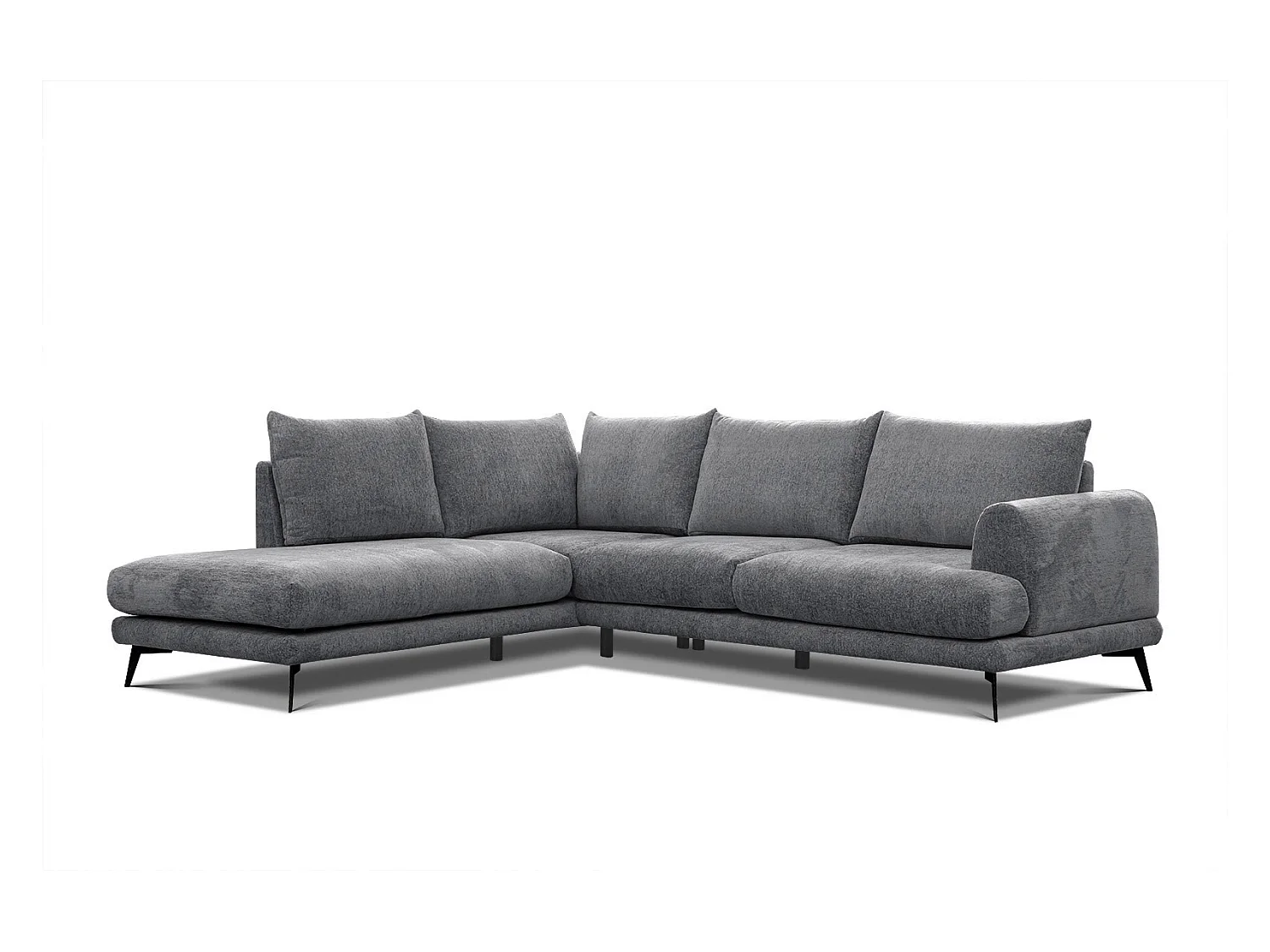 Canapé d'angle gauche 5 places tissu gris moyen