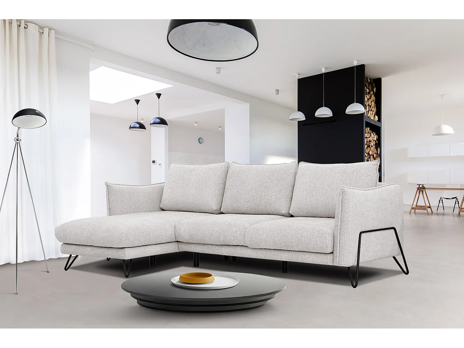 HOSTEN Ecksofa 4-Sitzer links, creme