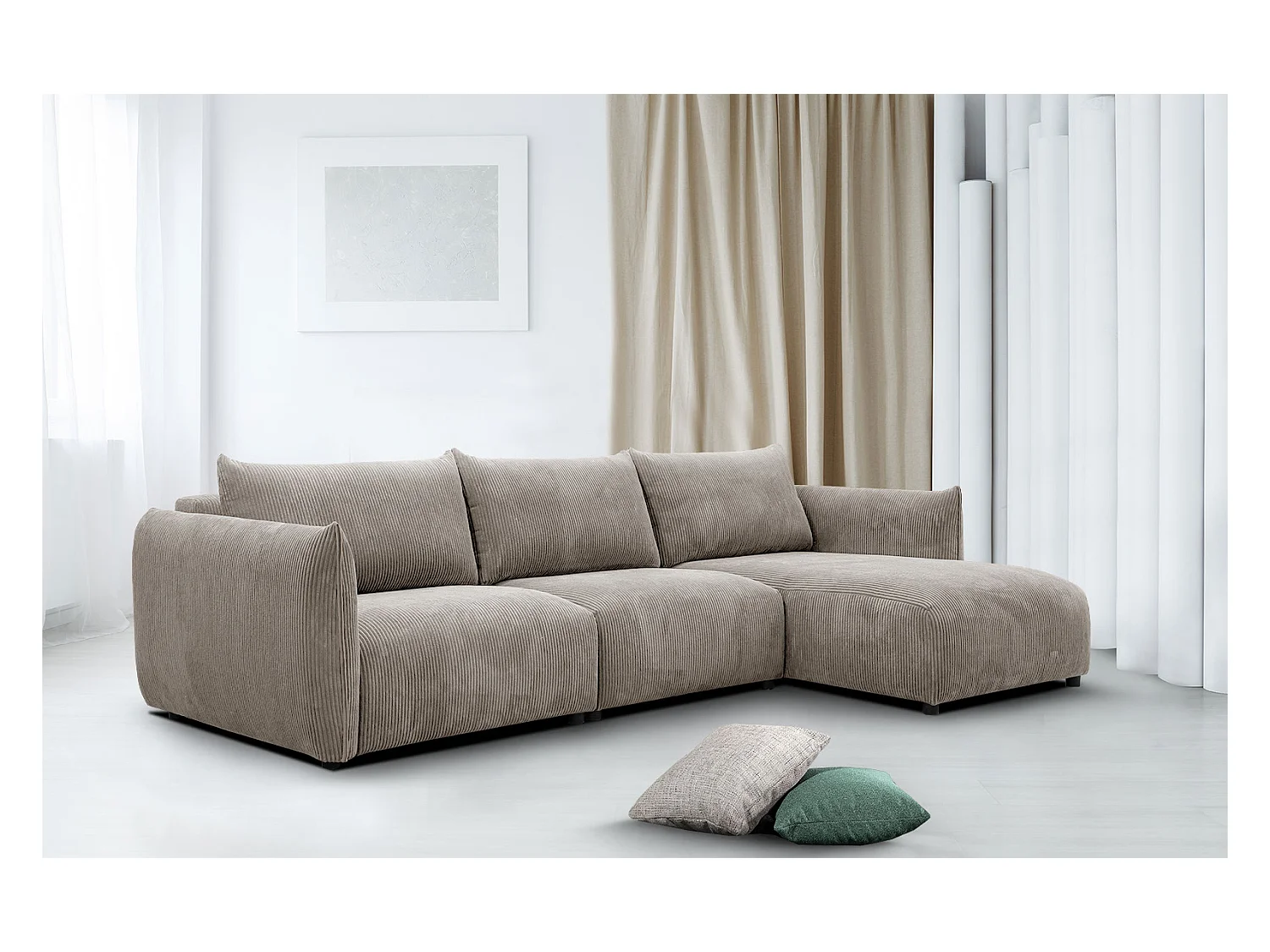 Canapé d'angle 4 places tissu beige - TAUER