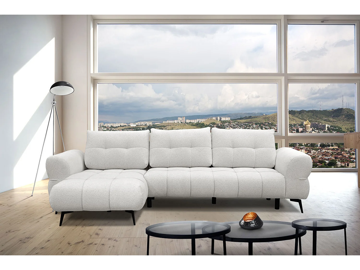 SALVINI Ecksofa 4-Sitzer links, perlweiß