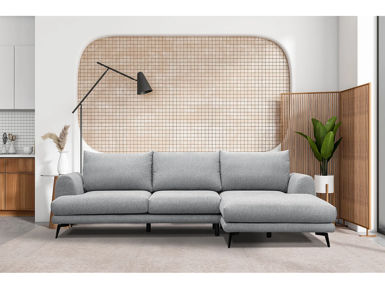 ADRIA Ecksofa 4-Sitzer rechts, silbergrau