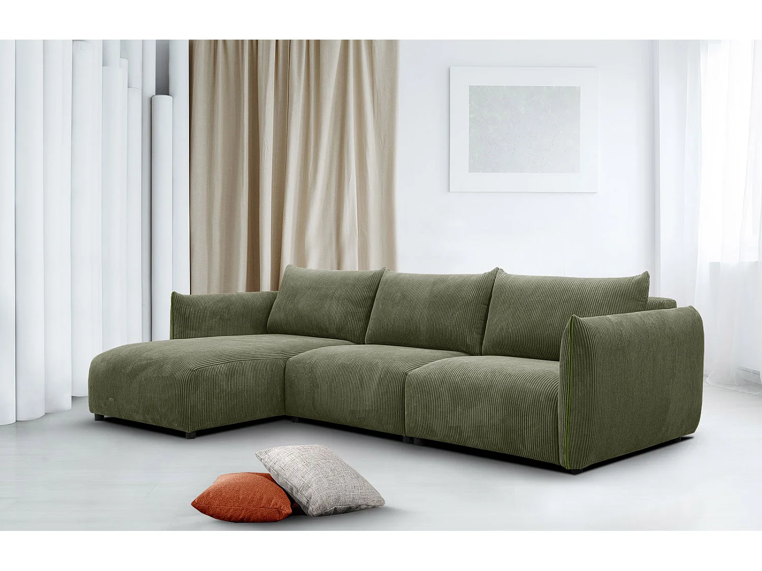 TAUER Ecksofa 5-Sitzer links, olive