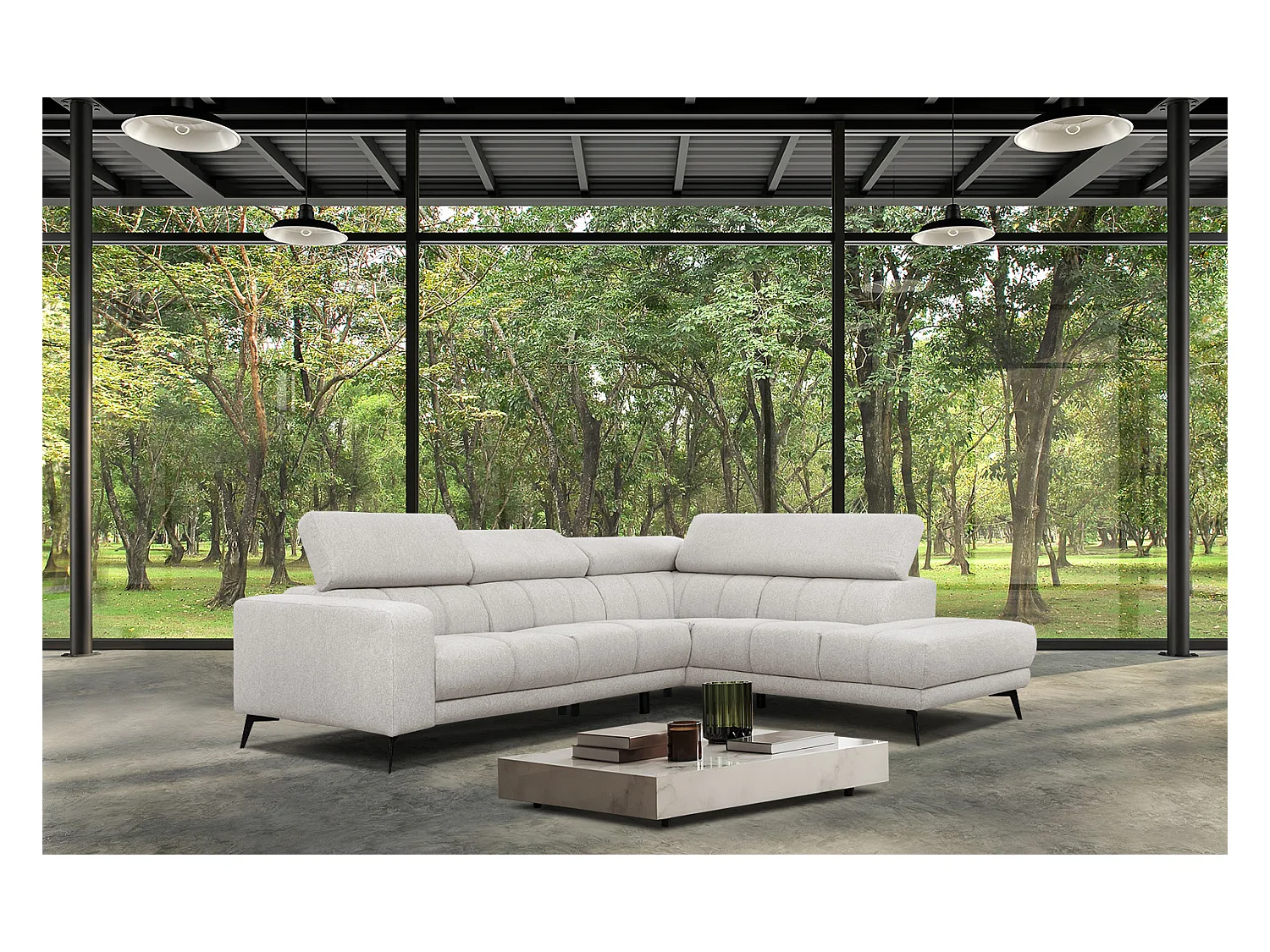 MORELLO Ecksofa 5-Sitzer rechts mit verstellbare Kopfstützen, creme