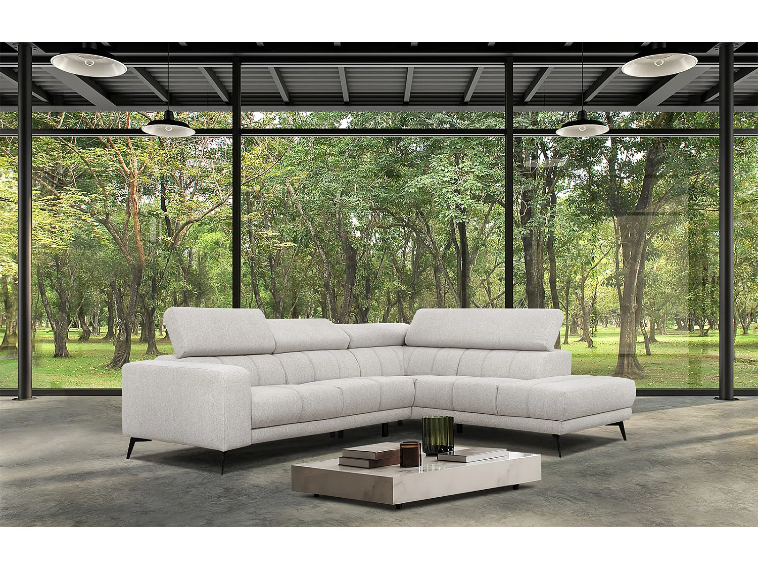 MORELLO Ecksofa 5-Sitzer rechts mit verstellbare Kopfstützen, creme