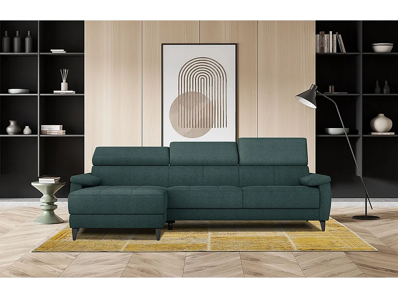 TAUNUS Ecksofa 4-Sitzer links mit verstellbare Kopfstützen, smaragdgrün