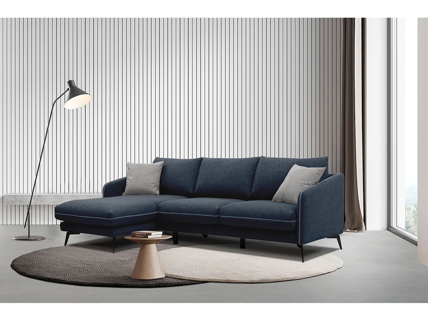 SOGEL Ecksofa 4-Sitzer links, marineblau