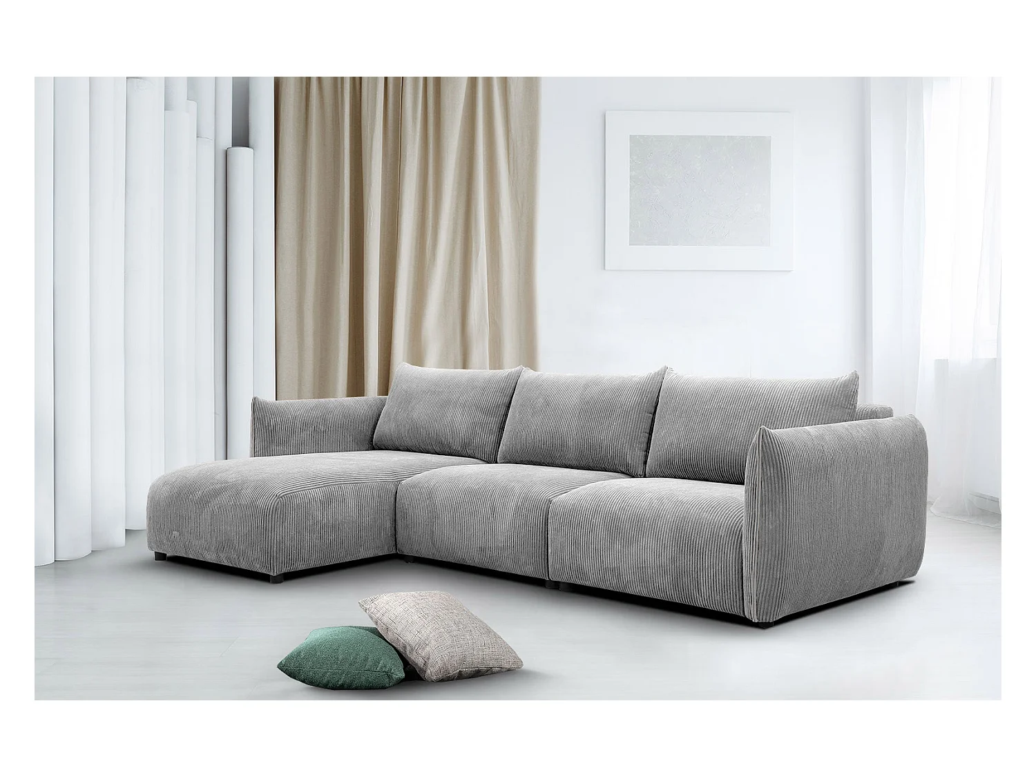 Canapé d'angle 4 places tissu gris clair - TAUER