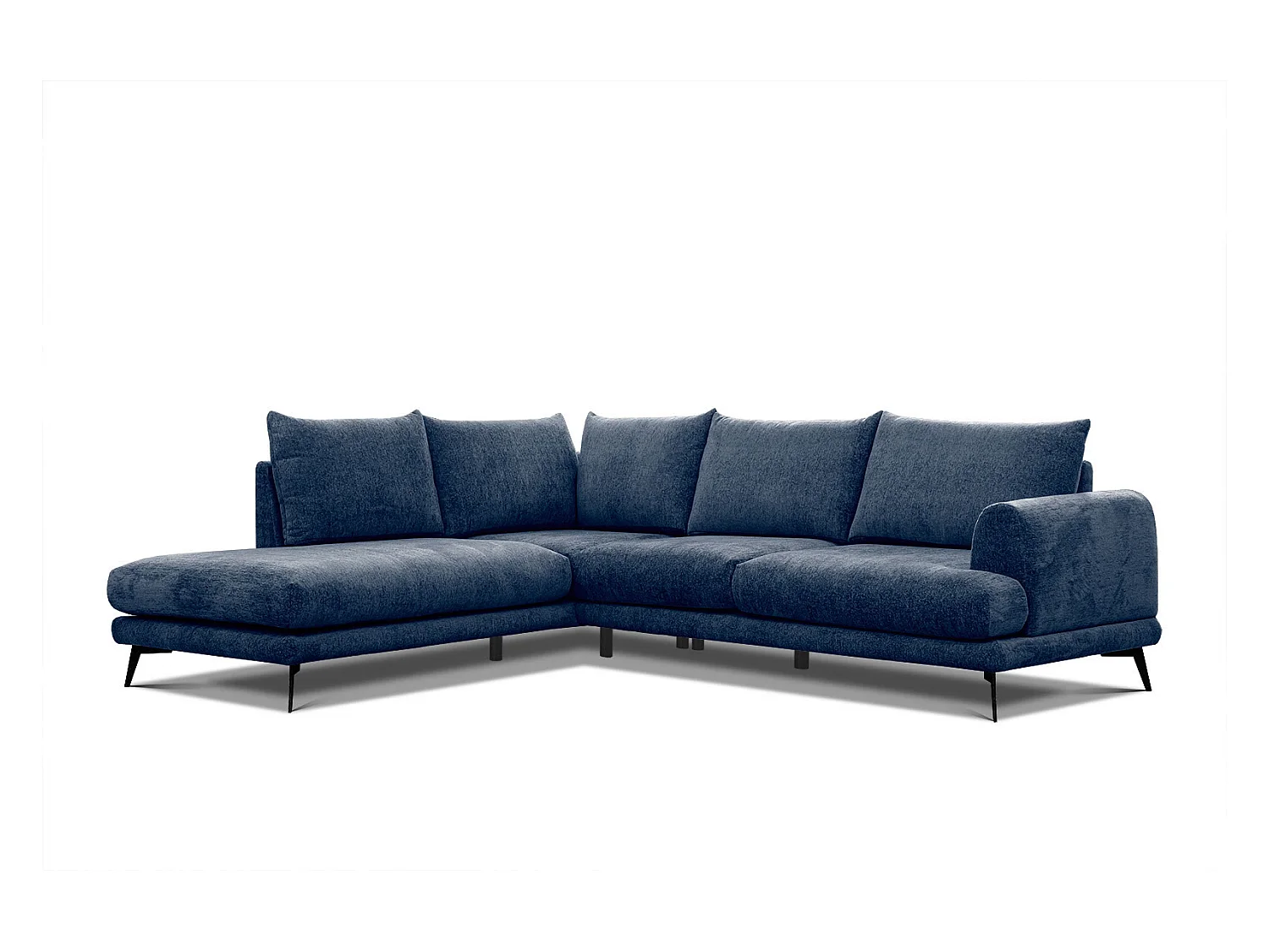 Canapé d'angle gauche 5 places tissu bleu foncé