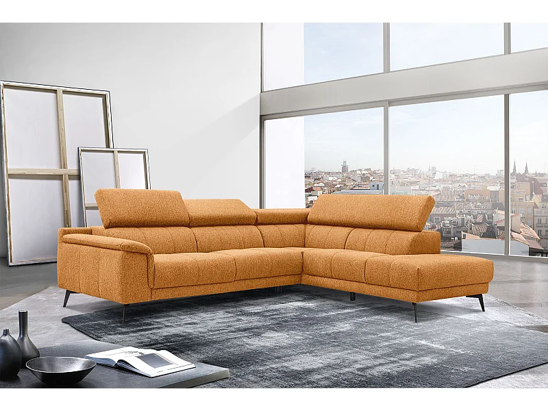FIERO Ecksofa 5-Sitzer rechts mit verstellbare Kopfstützen, orange