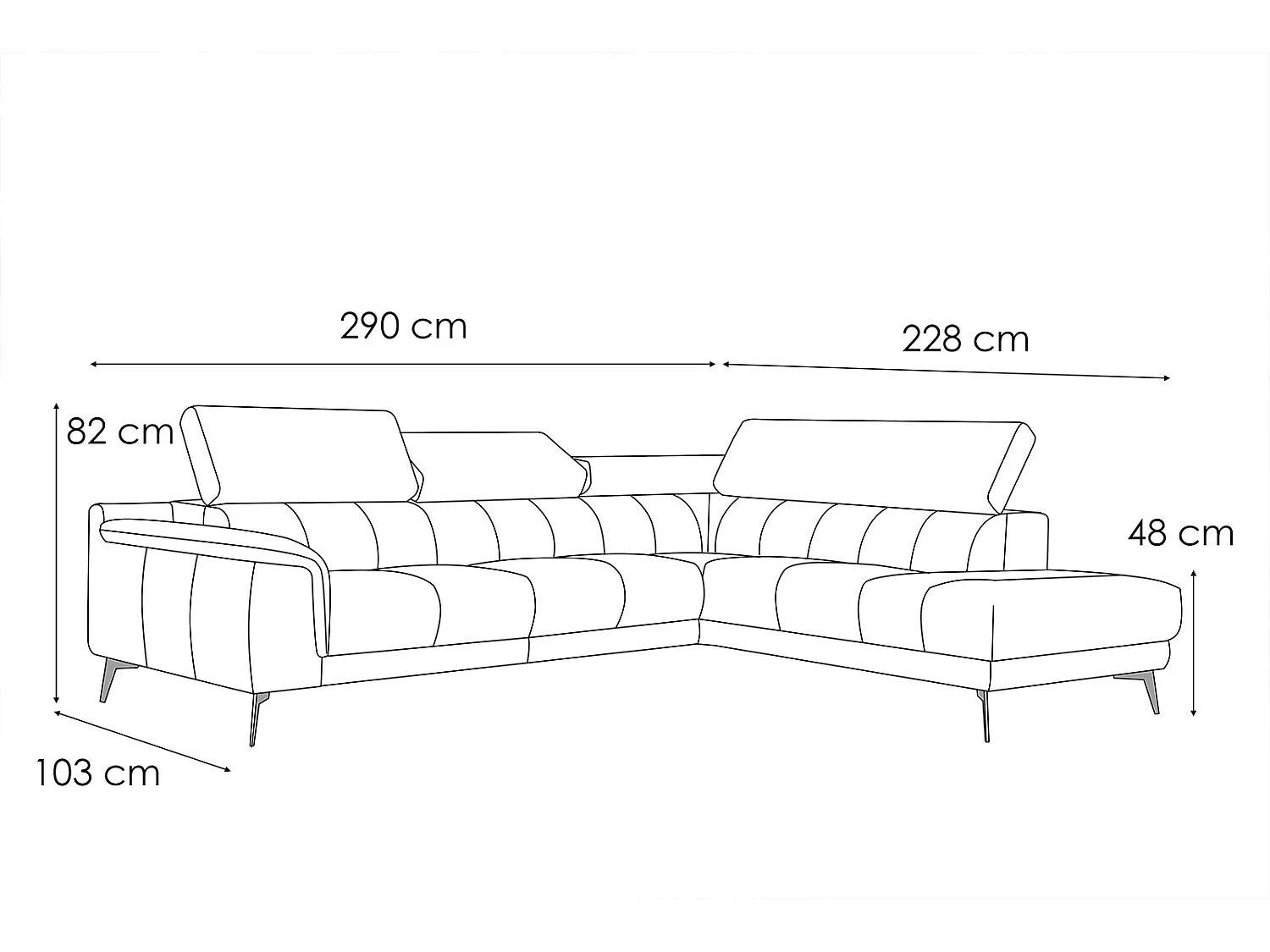FIERO Ecksofa 5-Sitzer rechts mit verstellbare Kopfstützen, orange