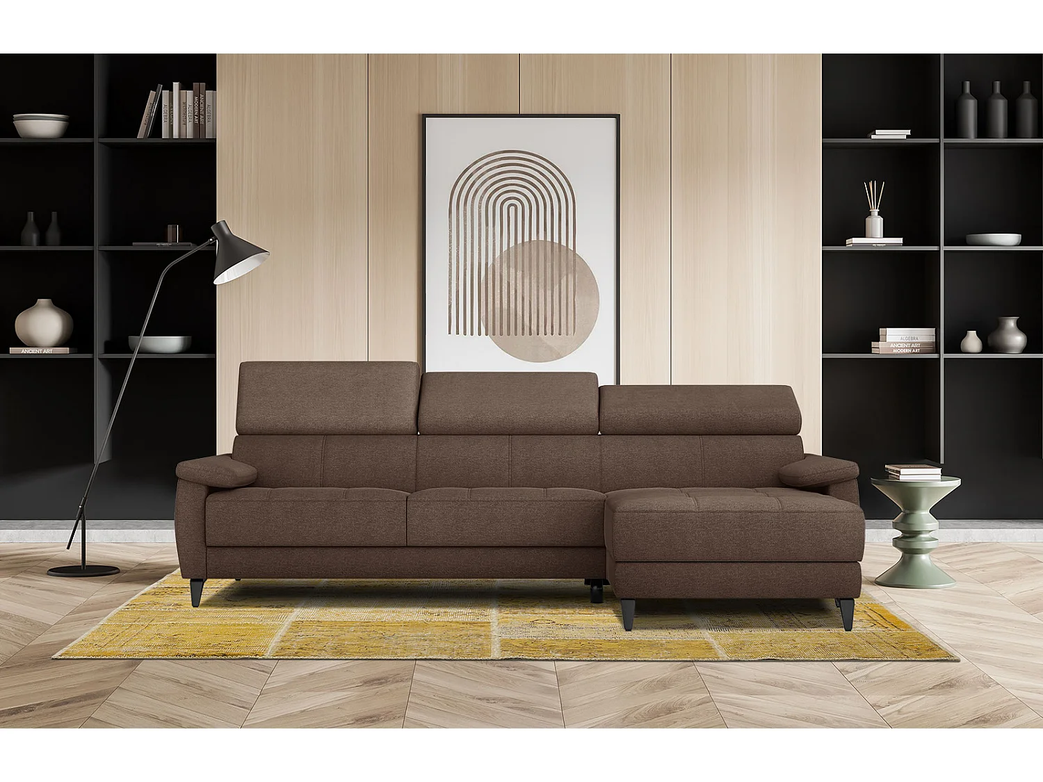 TAUNUS Ecksofa 4-Sitzer rechts mit verstellbare Kopfstützen, braun