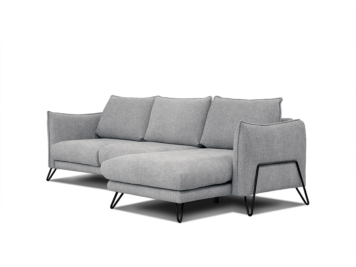 Canapé d'angle droit 4 places tissu gris HOSTEN