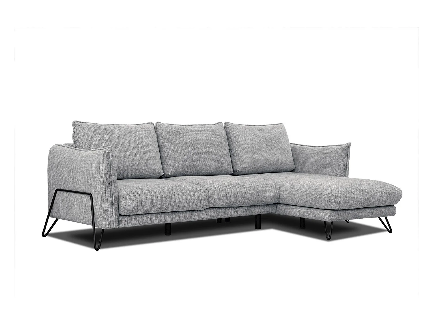 Canapé d'angle droit 4 places tissu gris HOSTEN