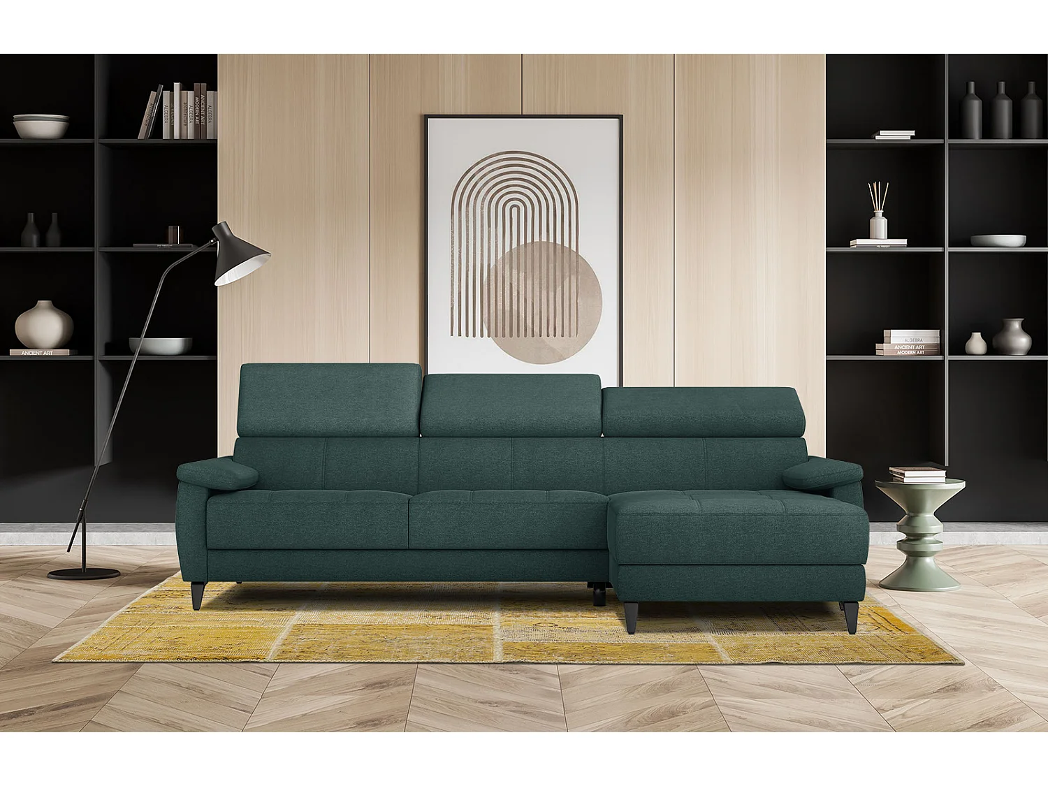 TAUNUS Ecksofa 4-Sitzer rechts mit verstellbare Kopfstützen, smaragdgrün