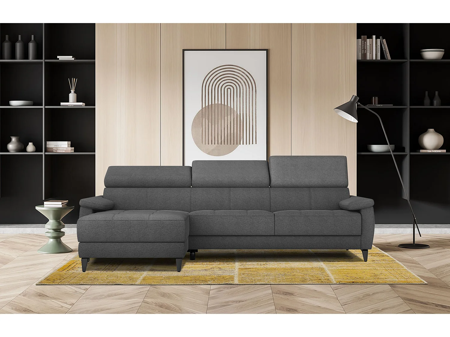 TAUNUS Ecksofa 4-Sitzer links mit verstellbare Kopfstützen, dunkelgrau
