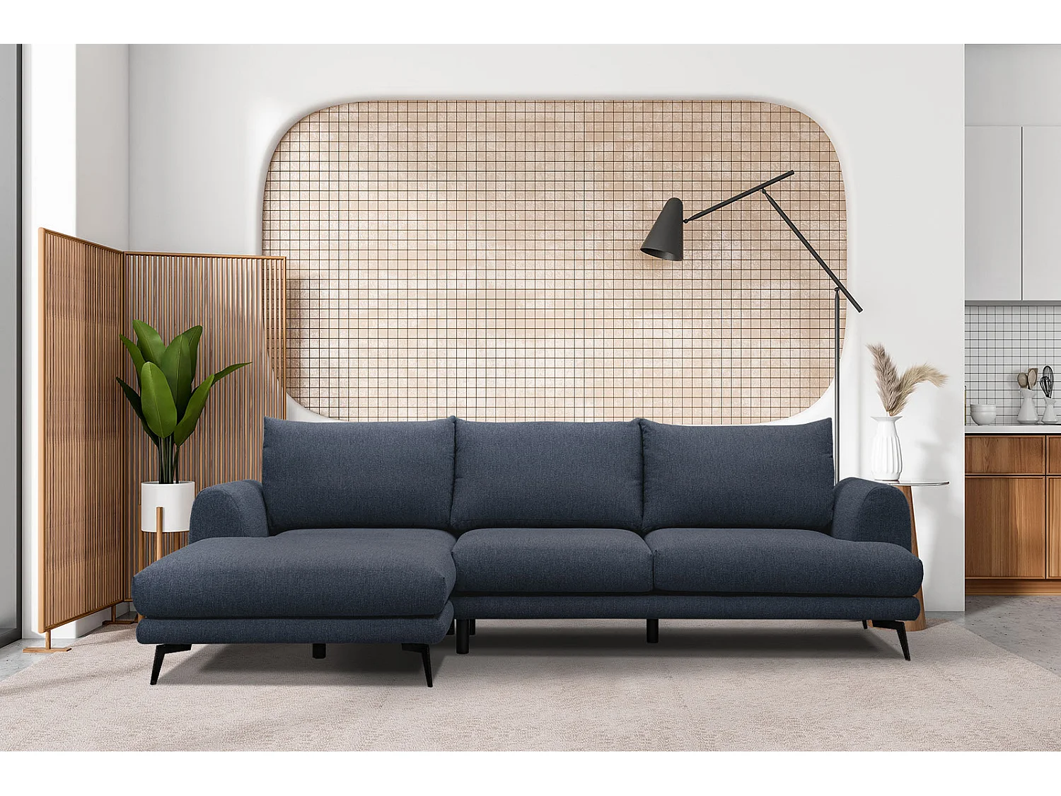 ADRIA Ecksofa 4-Sitzer links, marineblau