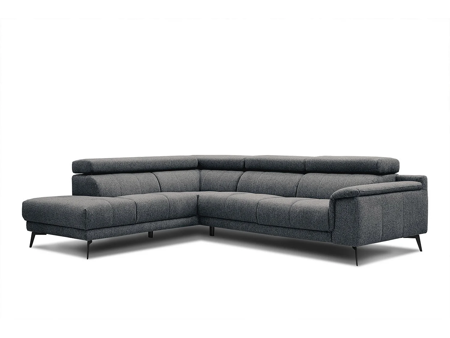 FIERO Ecksofa 5-Sitzer links mit verstellbare Kopfstützen, dunkelgrau