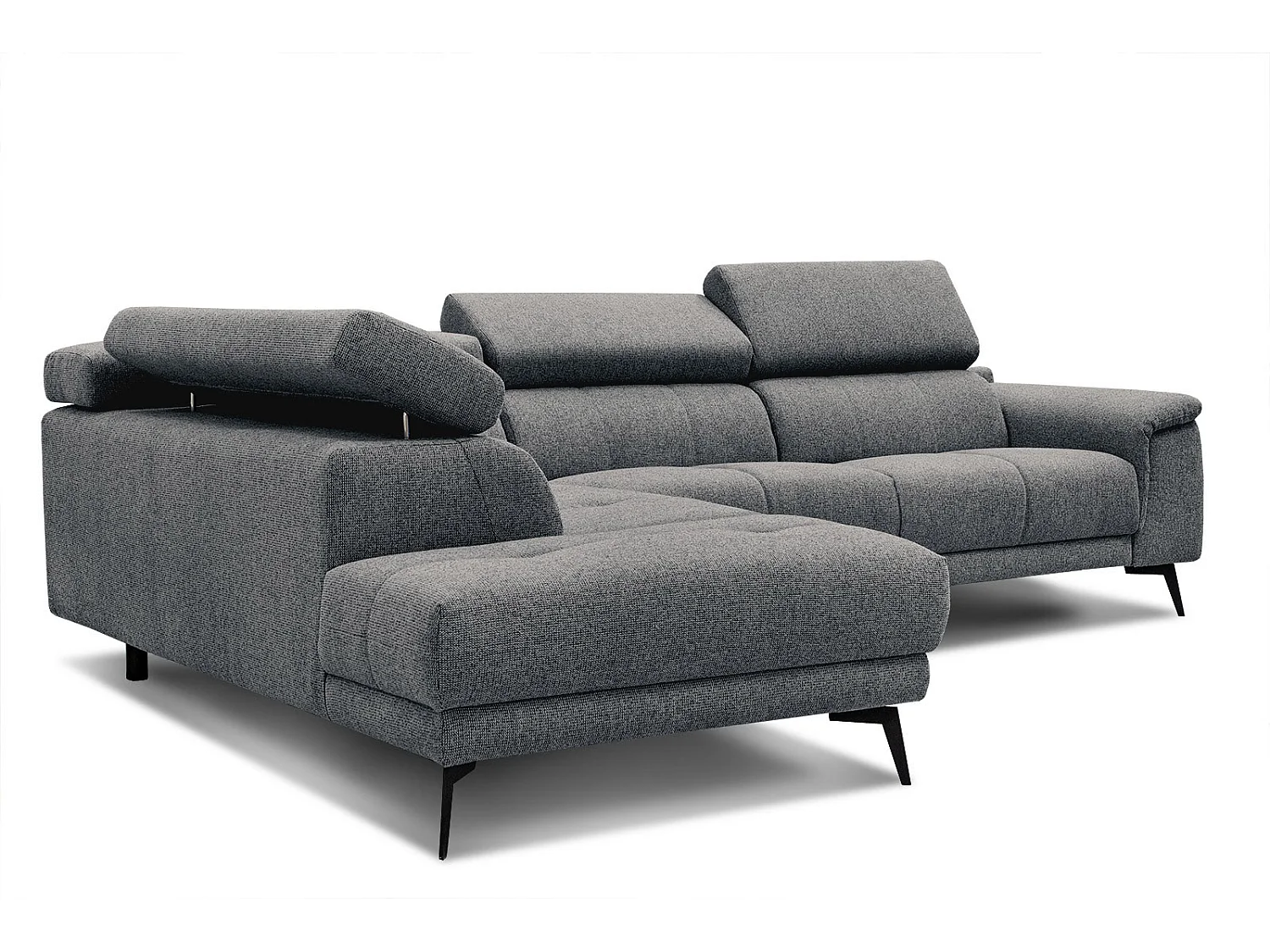 FIERO Ecksofa 5-Sitzer links mit verstellbare Kopfstützen, dunkelgrau