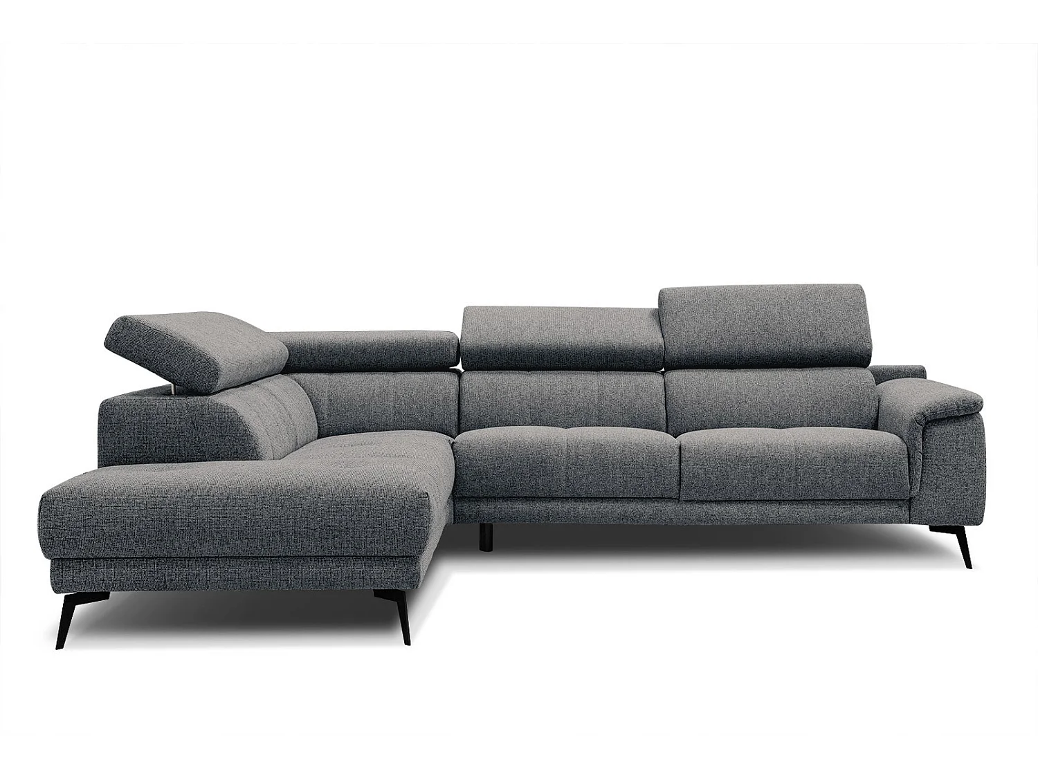 FIERO Ecksofa 5-Sitzer links mit verstellbare Kopfstützen, dunkelgrau