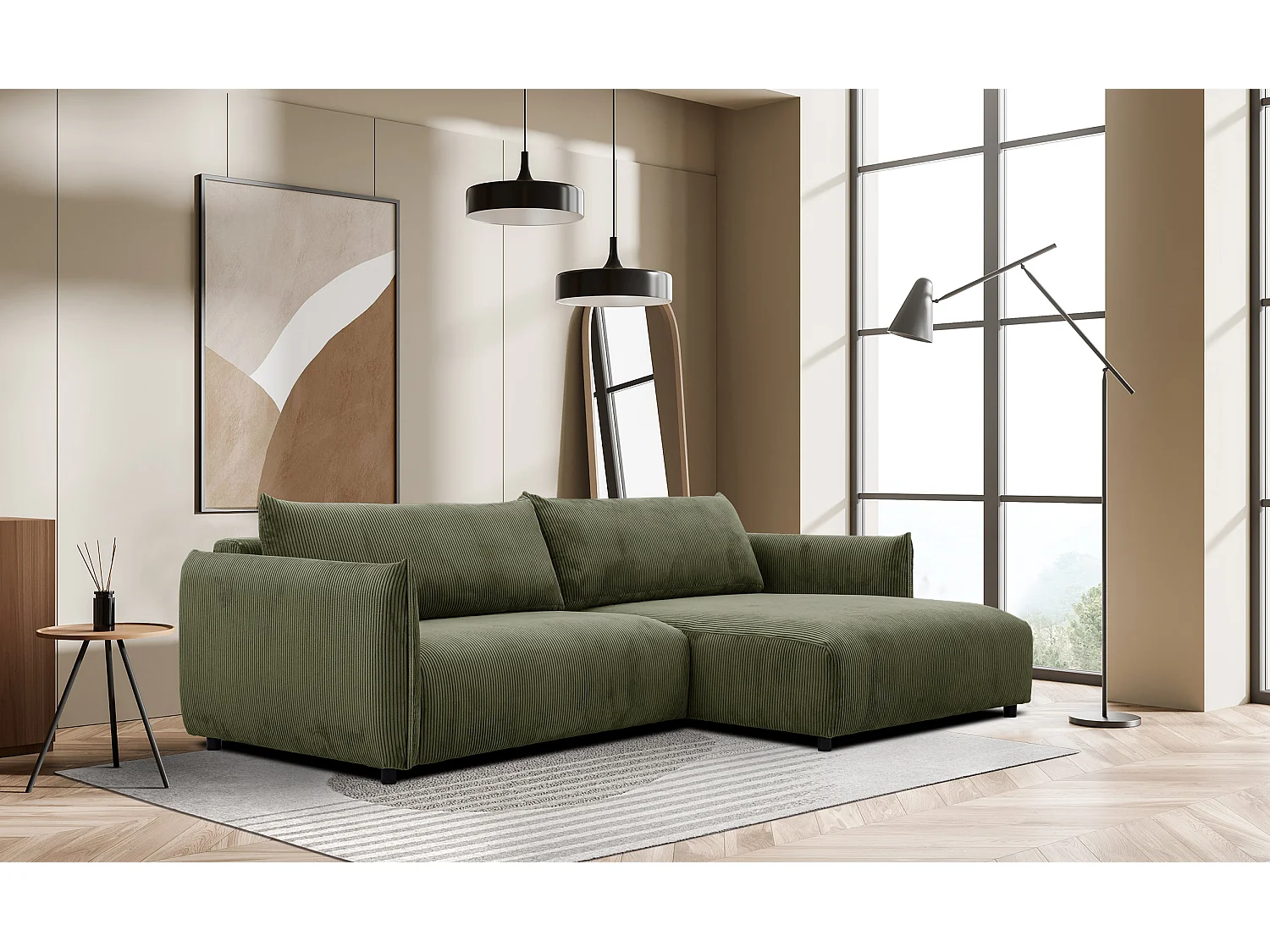 TAUER Ecksofa 5-Sitzer, olive