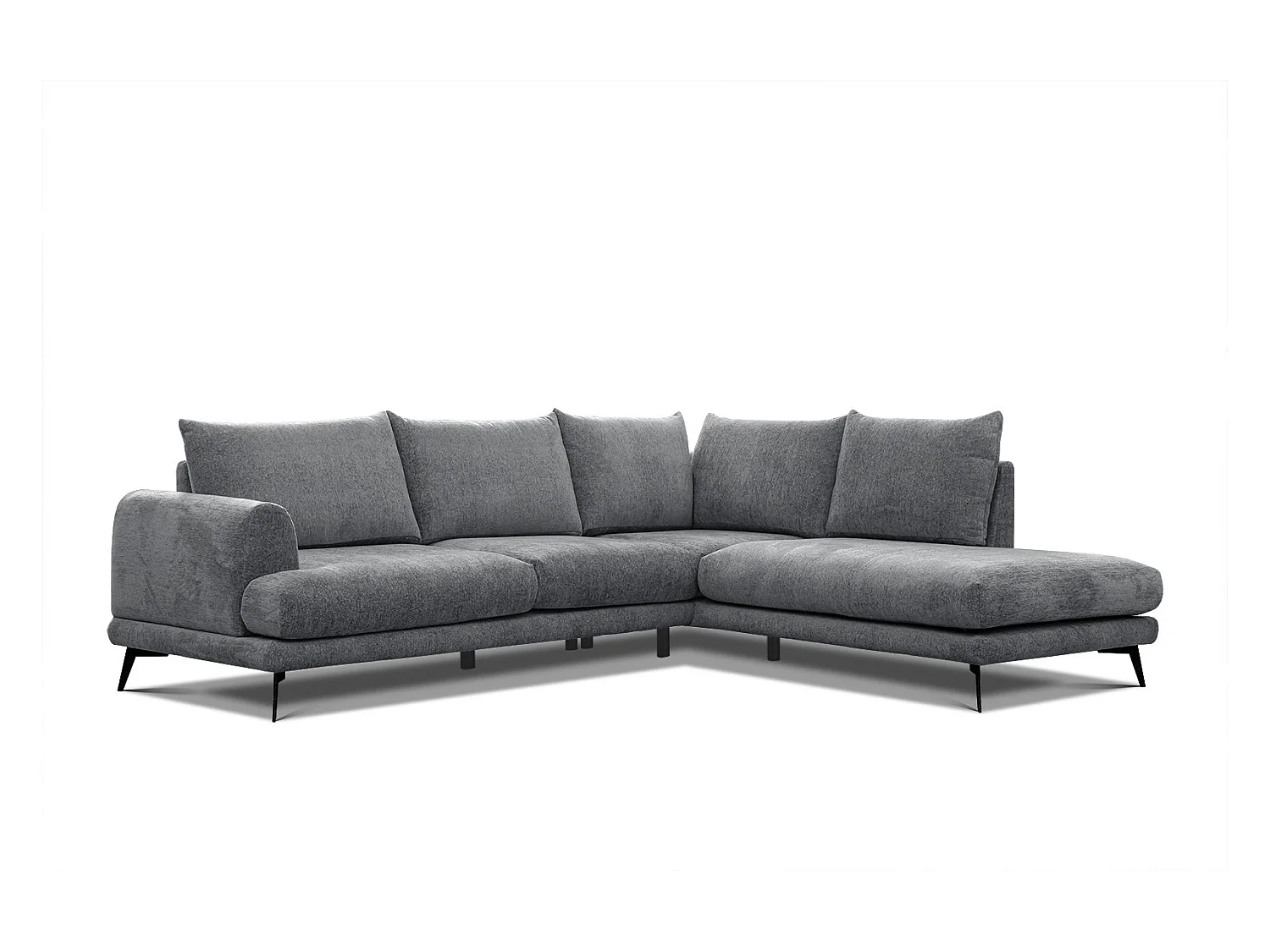 Canapé d'angle droit 5 places tissu gris moyen