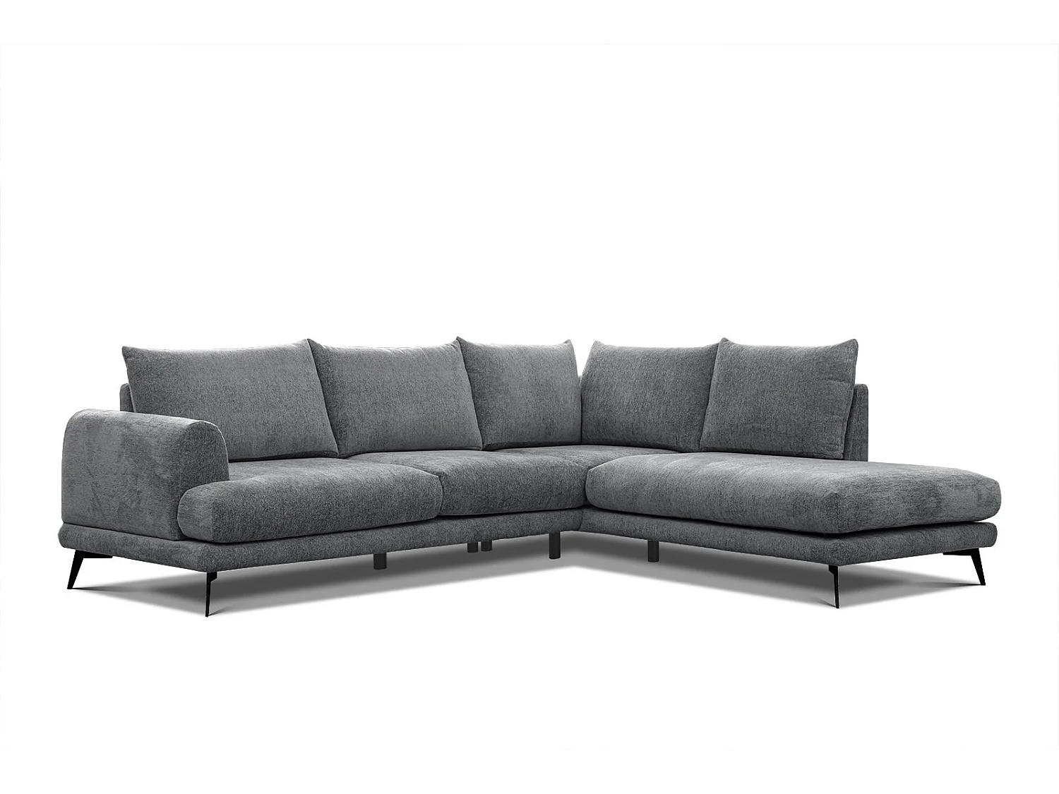 Canapé d'angle droit 5 places tissu gris moyen