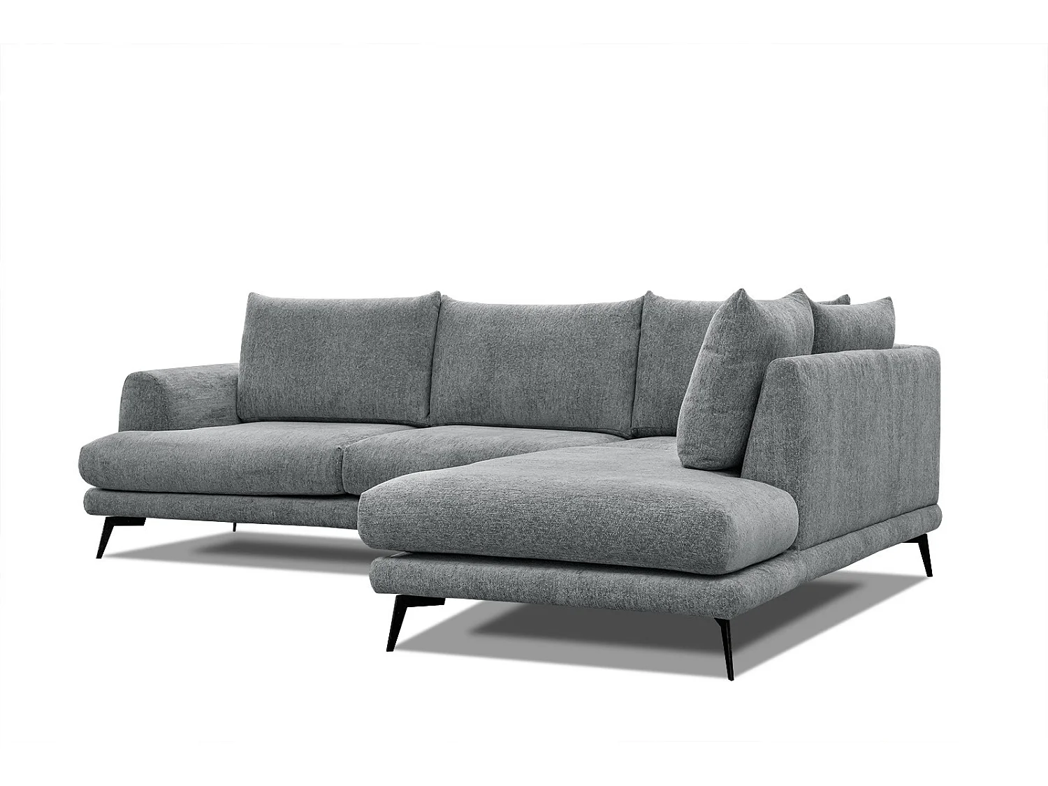 Canapé d'angle droit 5 places tissu gris moyen