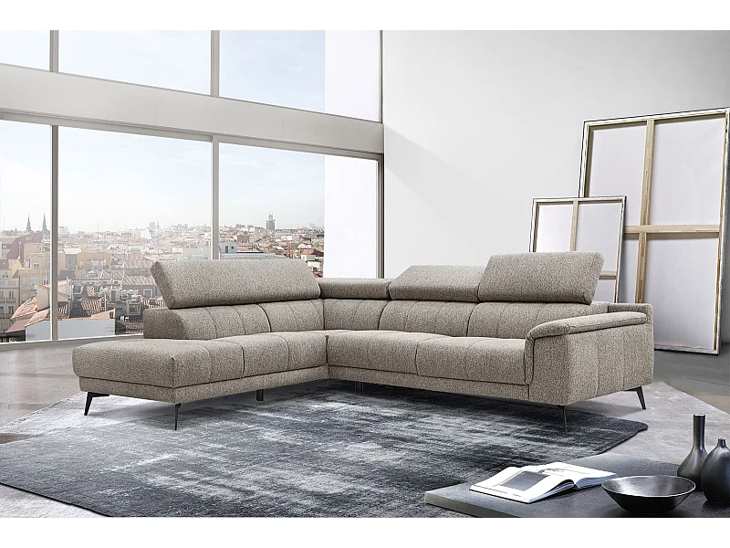 FIERO Ecksofa 5-Sitzer links mit verstellbare Kopfstützen, taupe